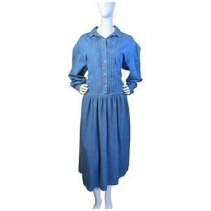 Vintage 90s Eddie Bauer Denim Prairie Dress Embroidered Florals | Fits M/L